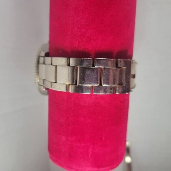 Geneva Women's Silver Tone Rose Face Watch Missing Crystals Japan Movement - Picture 4 of 6